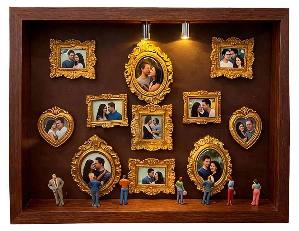 Großes Mini-Museums-Silhouette-Box-Beleuchtungs-Schattenbox-Rahmen-Set mit 8 Figuren und 11 goldenen Mini-Rahmen, individuelles Foto-Display-Set f...