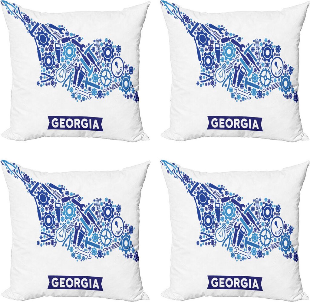 ABAKUHAUS Georgia Kissenbezug Set (4 Stück), Hammer Cogwheels Kartenform, Moderner Doppelseitiger Digitaldruck, 50 cm x 50 cm, Dark Blue Sky Blue