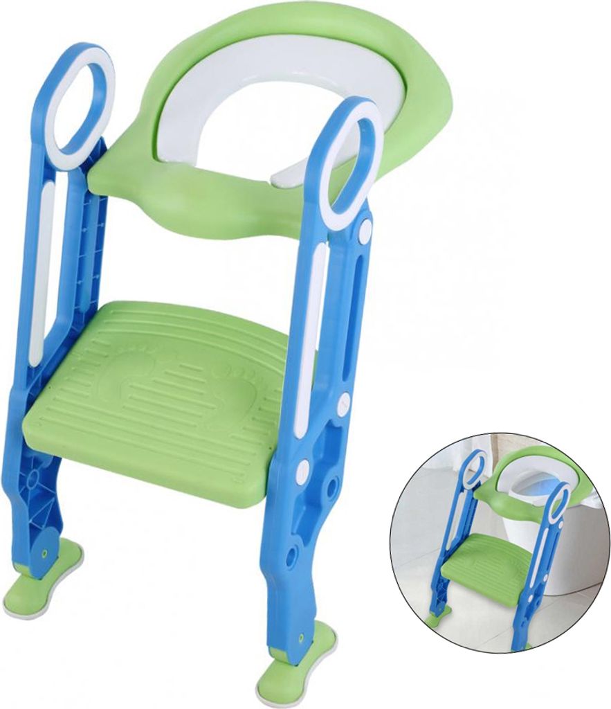 Baby Kleinkind harter Toilettenstuhl Leiter verstellbare Sicherheit Töpfchen Training Sitz (blau grün)