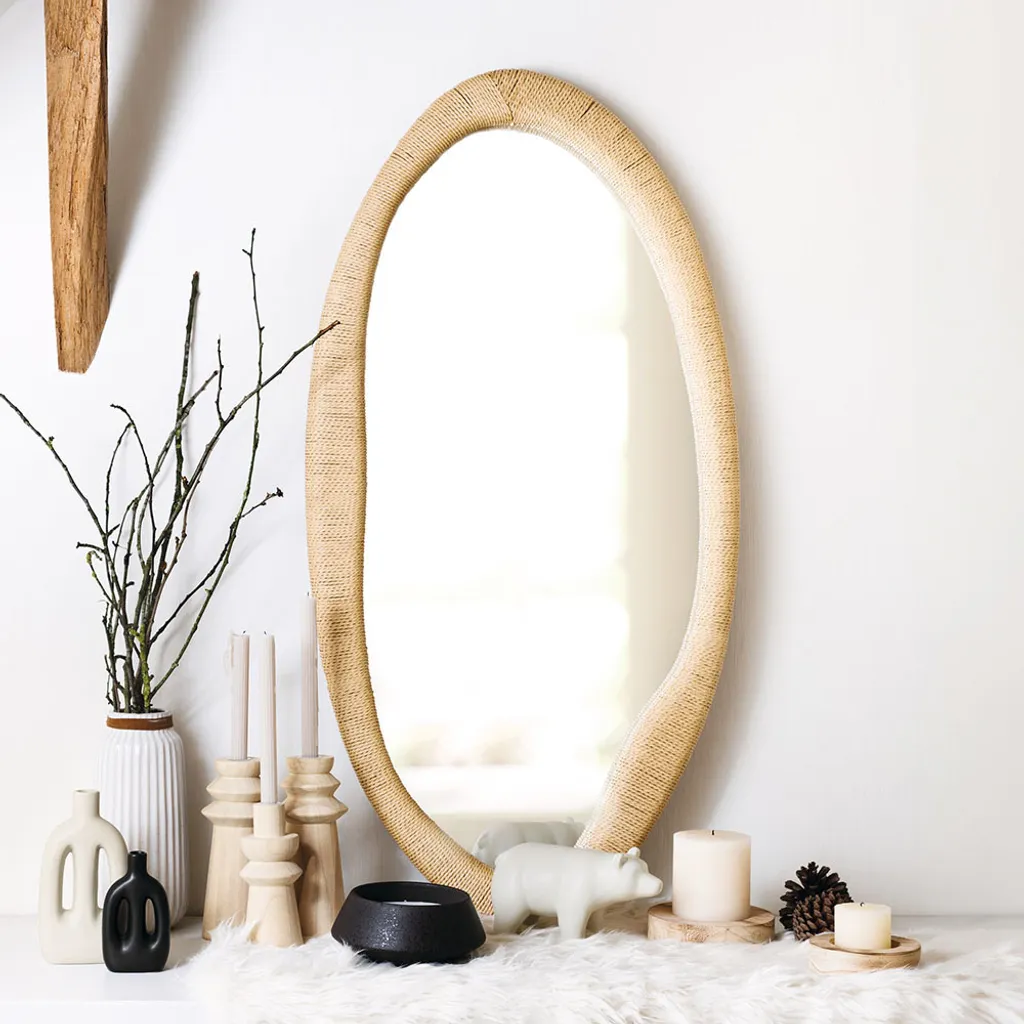 Miroir mural d'entrée Piaf 58x114 cm en bois pour agrandir votre salon