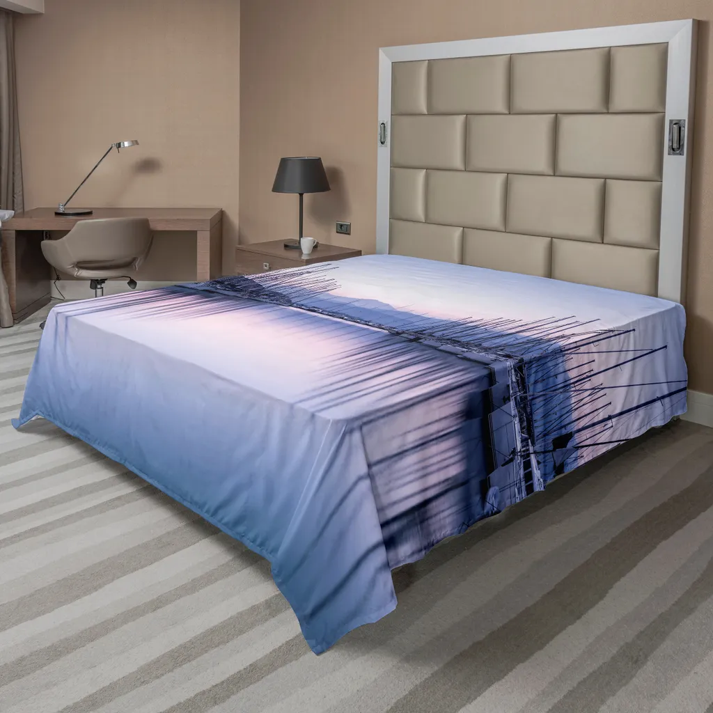 ABAKUHAUS Lenzuolo a vela, porto turistico nella campagna Crociera Tempo libero Estate Vita attiva, lenzuolo morbido e confortevole per un letto decorativo 1 pezzo 260 cm x 228 cm, viola viola grigio