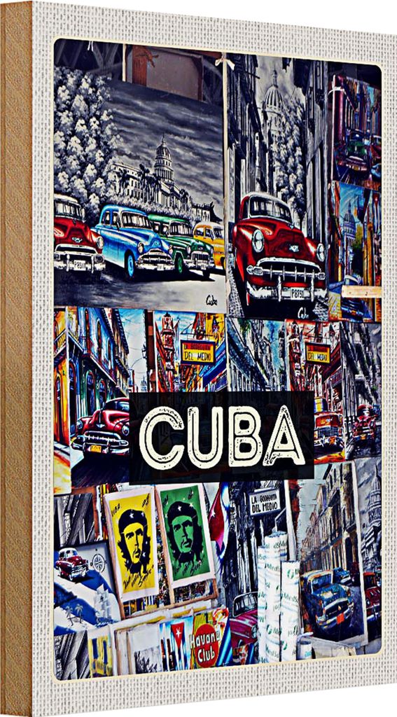 Holzschild Reise 20x30cm Cuba Karibik Freiheit Stadt Gemälde