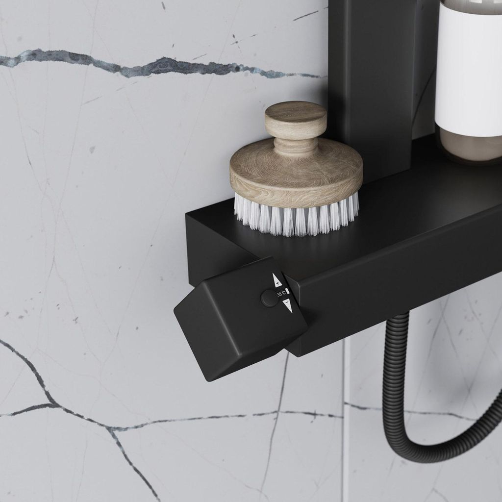 Duschsäule NT6705 - Thermostat - Edelstahl - Schwarz, matt - Duschkopf quadratisch, optional - Größe wählbar, Farbe:Schwarz, Auswahl Duschkopf ...