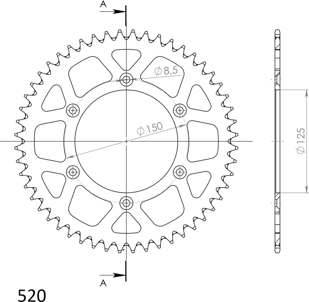 Supersprox Alu-Kettenrad 520 - 51Z (gold) RAL-990:51-GLD|ID 125,0 LK 150,0 6-Loch