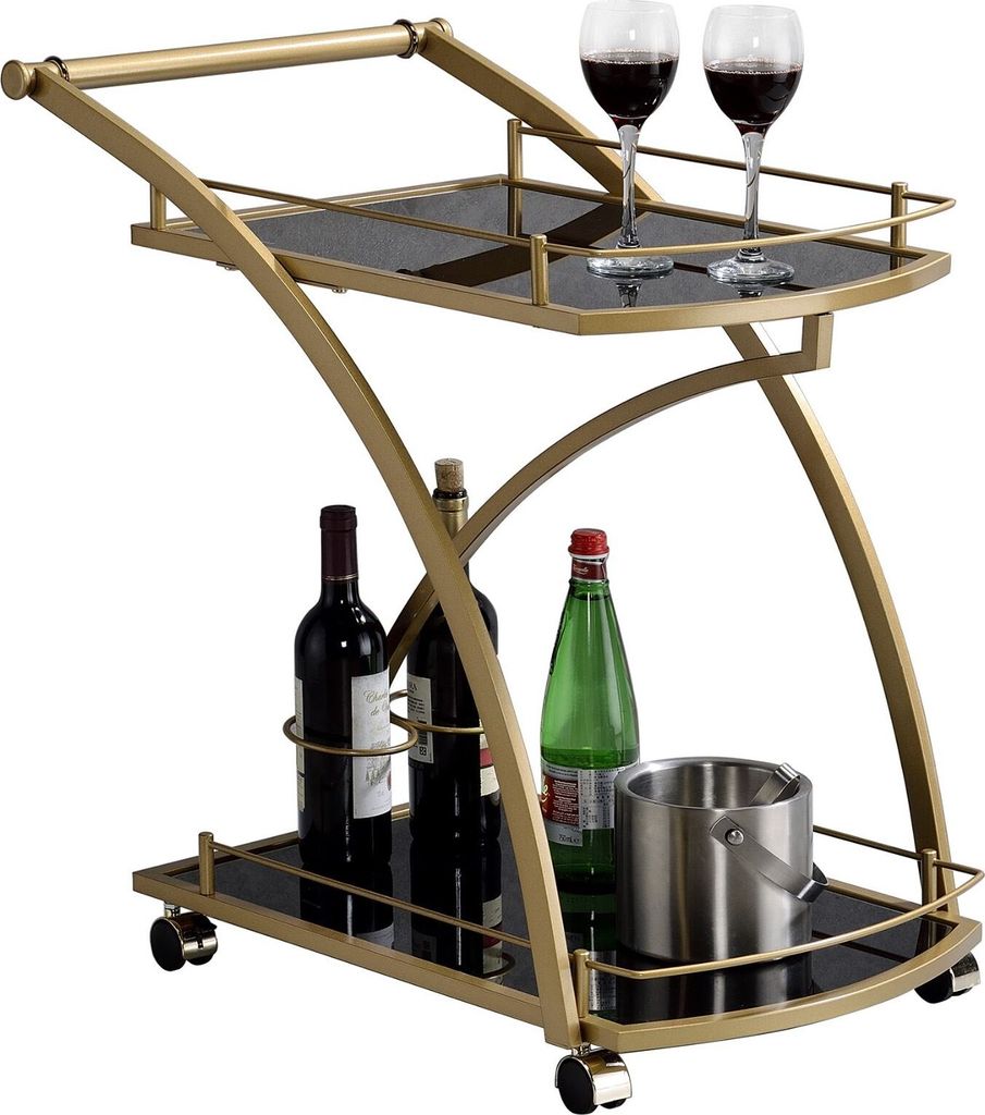 Servierwagen EVO edles Design Beistellwagen Servicewagen Teewagen in gold mit schwarzem Glas