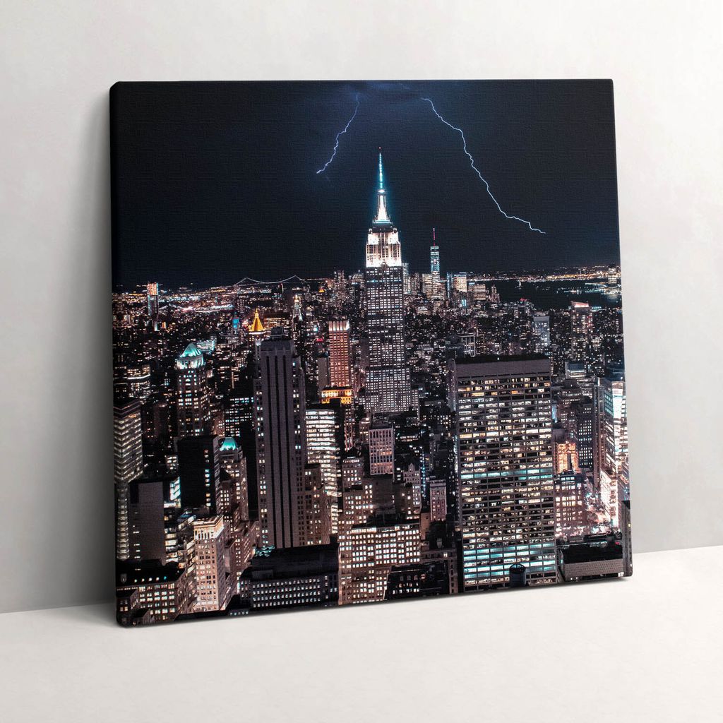 New York Skyscrapers at night – Leinwandbild Wandbild – 60x60 cm – Leinwandbilder – Wandbilder – Schlafzimmer – Flur