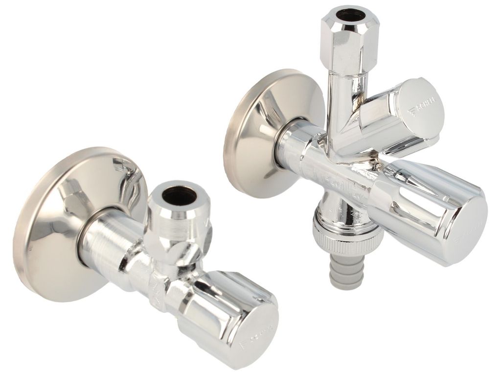 Two chrome-plated angle valves are shown against a white background.