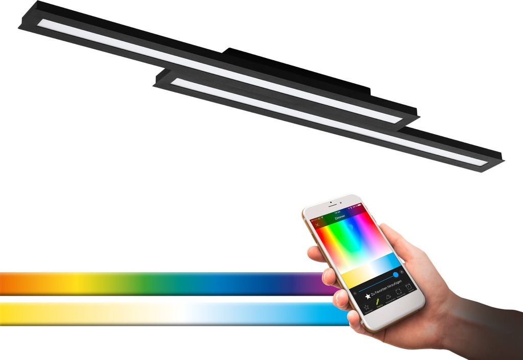 EGLO connect LED Deckenleuchte Saliteras-C, Deckenlampe in Schwarz und Weiß, Farbtemperaturwechsel (warm, neutral, kalt), RGB, dimmbar, L 116 cm