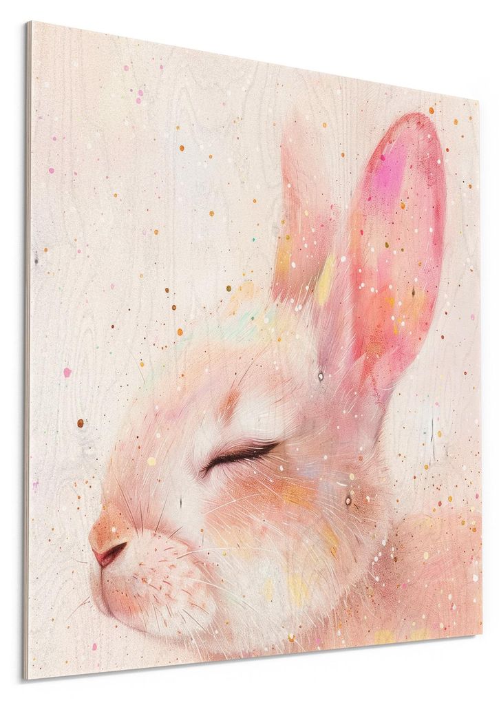 DEQORI Holzbild 50x50 cm 'Süße Hasenträume' Bild auf Holz Wandbild Kunstdruck nachhaltig