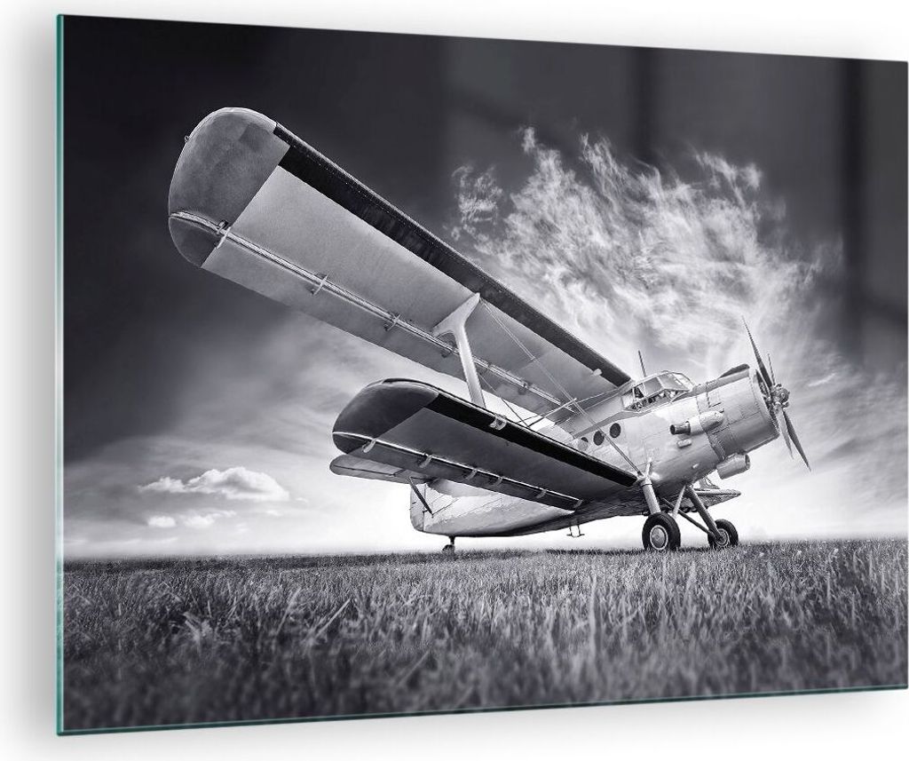Bilder auf glas - Einteilig - Flugzeug An-2 Schwarzweiß - 70x50cm - Glasbilder - Wandbilder - Bilder - zum Aufhängen bereit - Wanddekoration aus ...