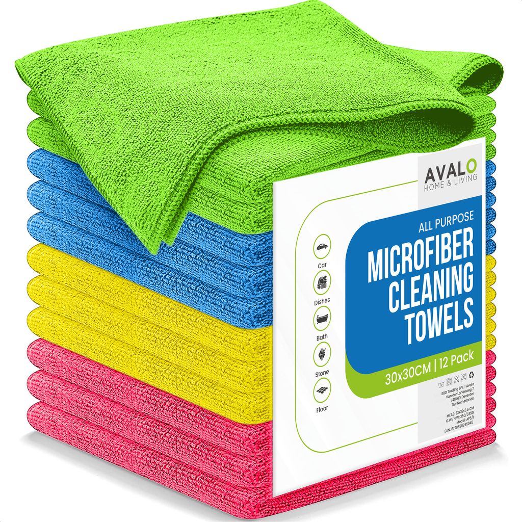 Avalo Mikrofaser Reinigungstücher - 12 Stück 30 x 30 cm - Waschbar - Putztücher - Reinigung / Auto