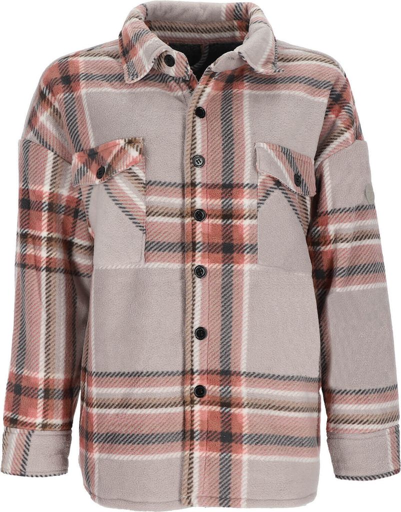 Baumfuchs Damen Overshirt mit Karomuster - Hemd-Jacke mit Sherpa-Futter in Grau-Rotbraun Größe XXL