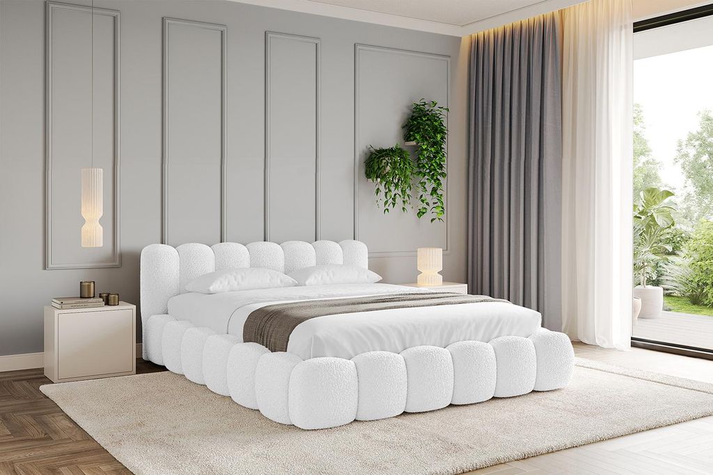 ALTDECOR Polsterbett mit Bettkasten SENA v1 - 200x200 Weiß - Bett ohne Matratze, Doppelbett mit Stauraum und Latternrost, Boxbett mit Kopfteil