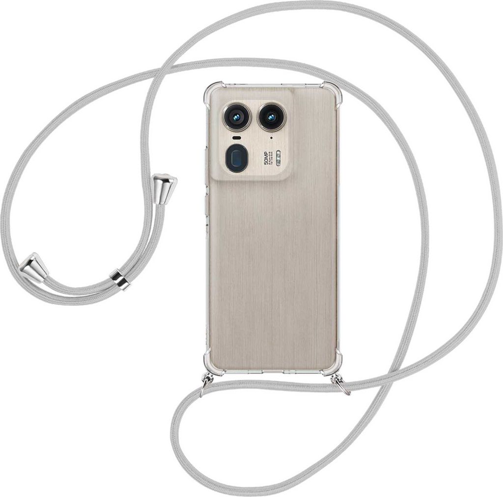 Handykette Backcover-Schutzhülle mit Band (Metall silberfarben) für Motorola Edge 50 Ultra 5G - silbergrau