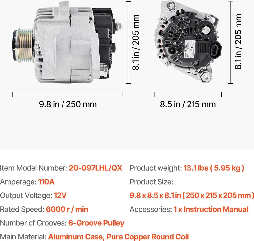 VEVOR Alternatore 11491 per Kia Optima 2.4L e Hyundai Sonata 10-13 - 7