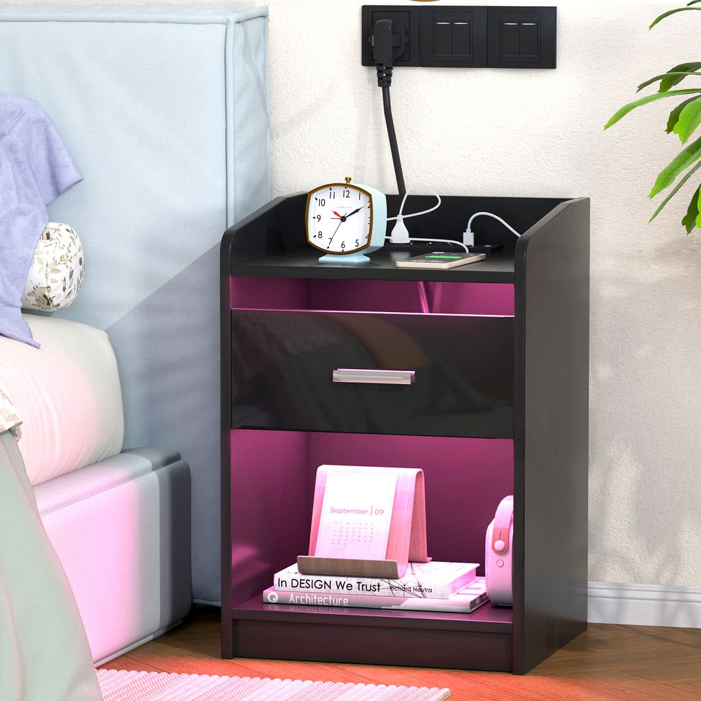 Nachttisch mit LED-Beleuchtung mit 1 Schubladen 58x40x35cm Produktbild 