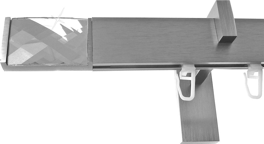 Innenlauf Gardinenstangen eckig Edelstahl Look kantiges Design 1-, 2- läufig E95