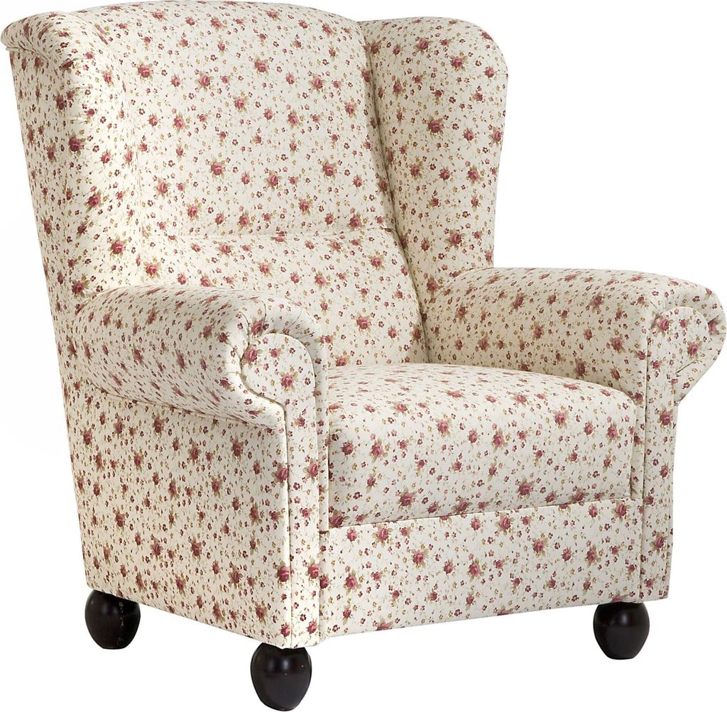 Ohrenbackensessel Kasha Bezug Flachgewebe Buche nussbaum dunkel / geblümt beige 22276