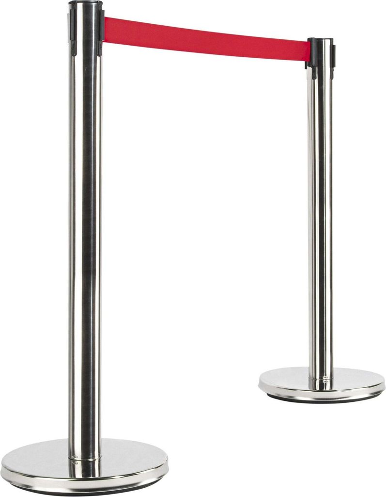 Absperrpfosten Edelstahl 2er Set roter Gurt 200cm 95198