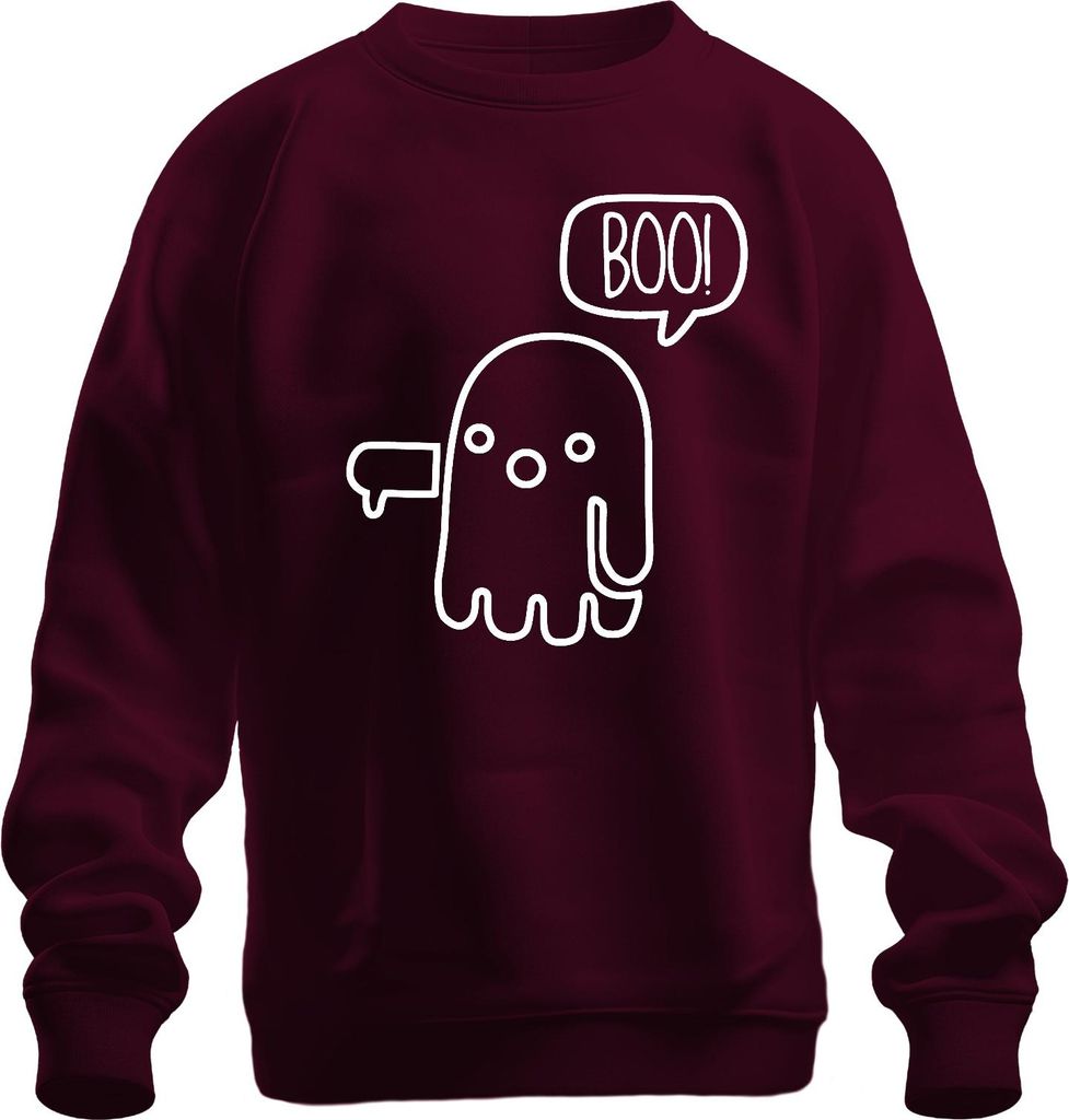 BOO! süßer Geist Halloween lustig Kinder Cartoon niedlich retro Uni Sweatshirt Pullover, Burgundy, L