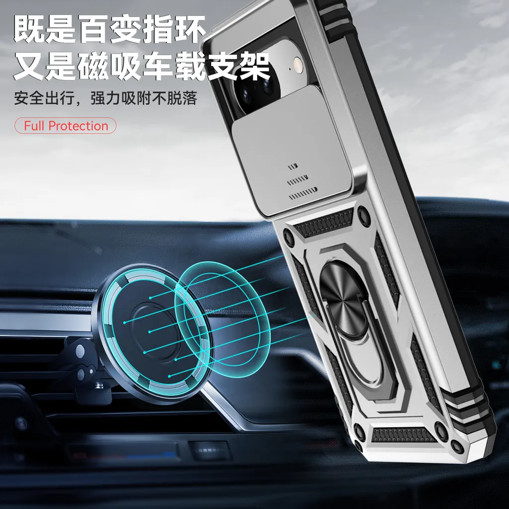 Cover Protettiva Pixel 8 Argento - Doppio Strato e Ring Stand - 3