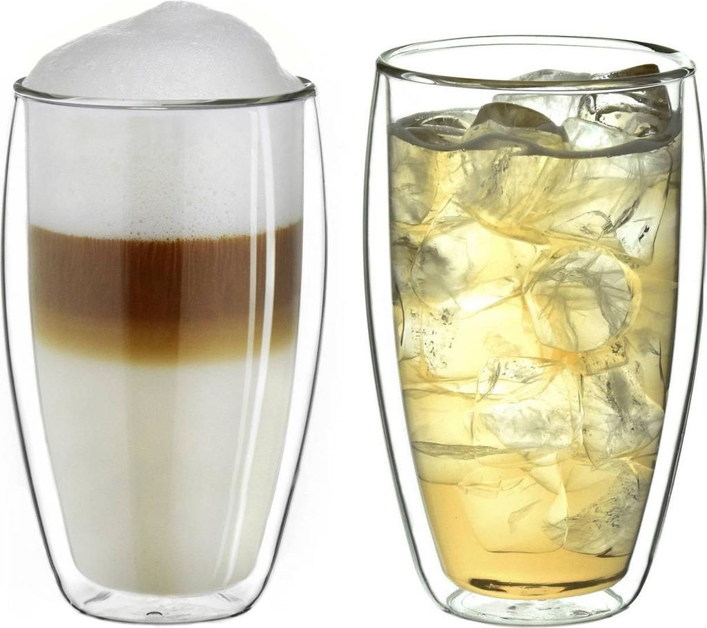 Creano doppelwandiges Thermoglas 400ml „DG-SH“, großes Doppelwandglas aus Borosilikatglas, doppelwandige Kaffeegläser, Teegläser, Latte Glä...