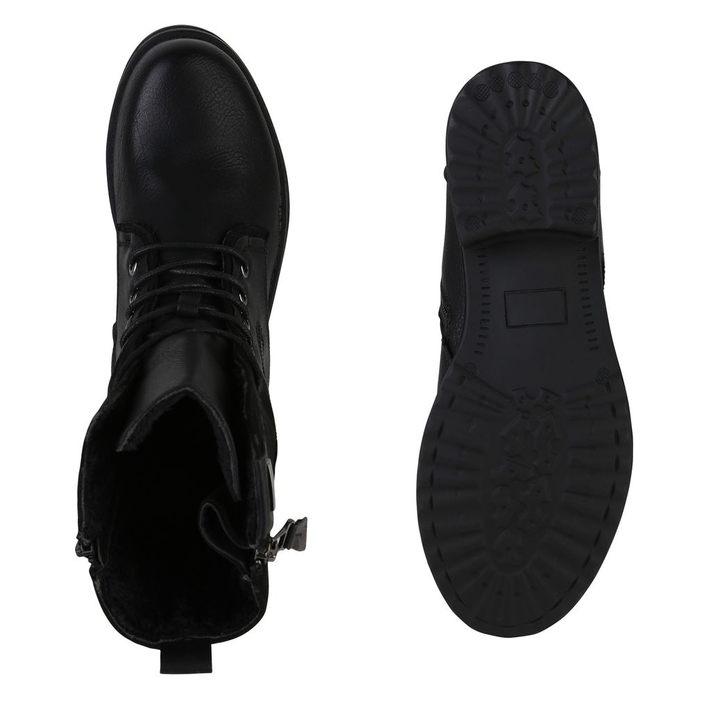 VAN HILL Damen Bikerstiefel - Gefüttert Mit Schnallen & Blockabsatz