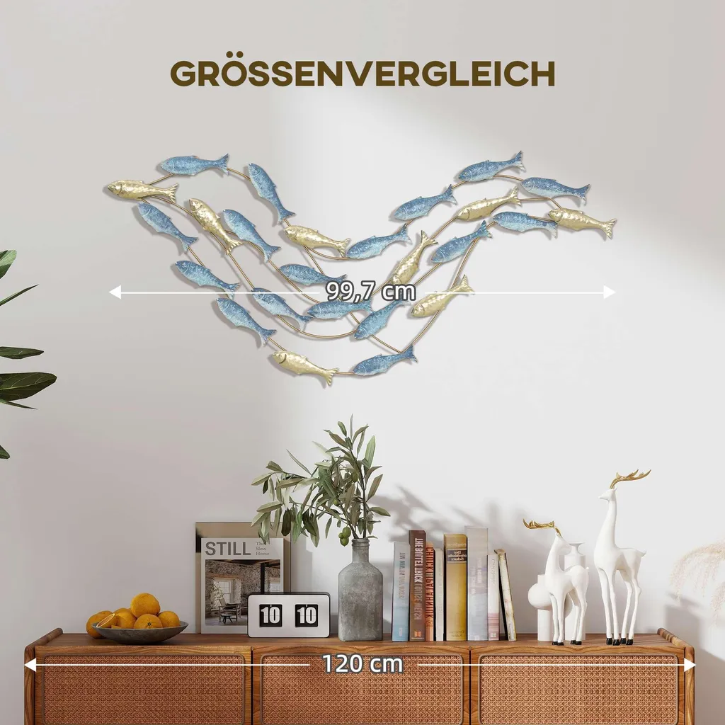 Décoration murale métal poisson bleu clair : ne rouille pas et durable
