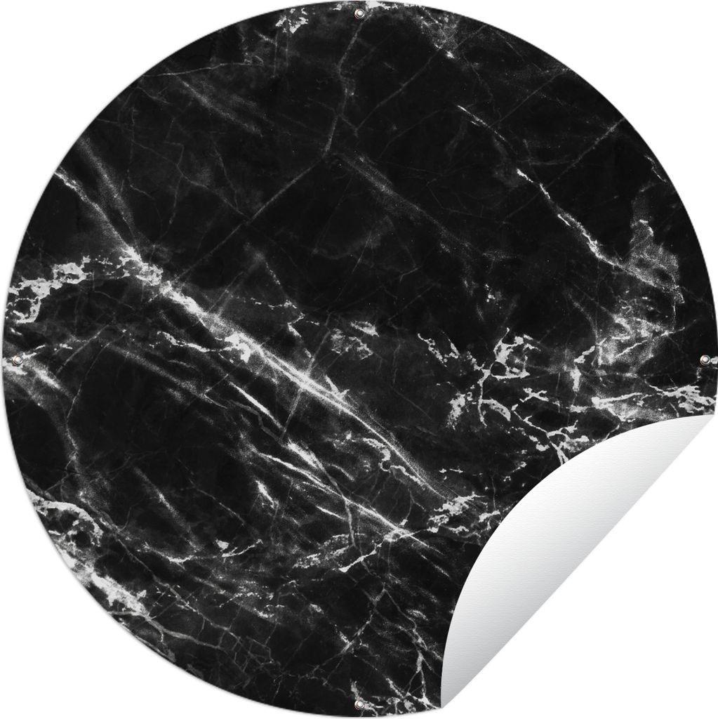 MuchoWow Gartenposter Outdoor-Poster Rund Schwarz - Weiß - Marmor - Luxus Ø 90 cm Gartendeko Rundes Poster draußen