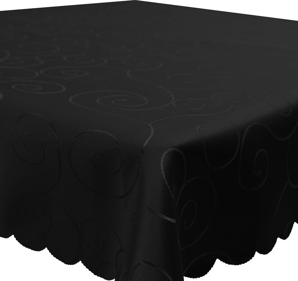 Tischdecke 160x400 cm Schwarz Damast Ornamente eckig Circle Struktur bügelfrei pflegeleicht