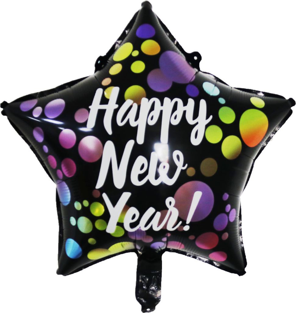 Folienballon Happy New Year Stern 45 cm, schwarz bunt