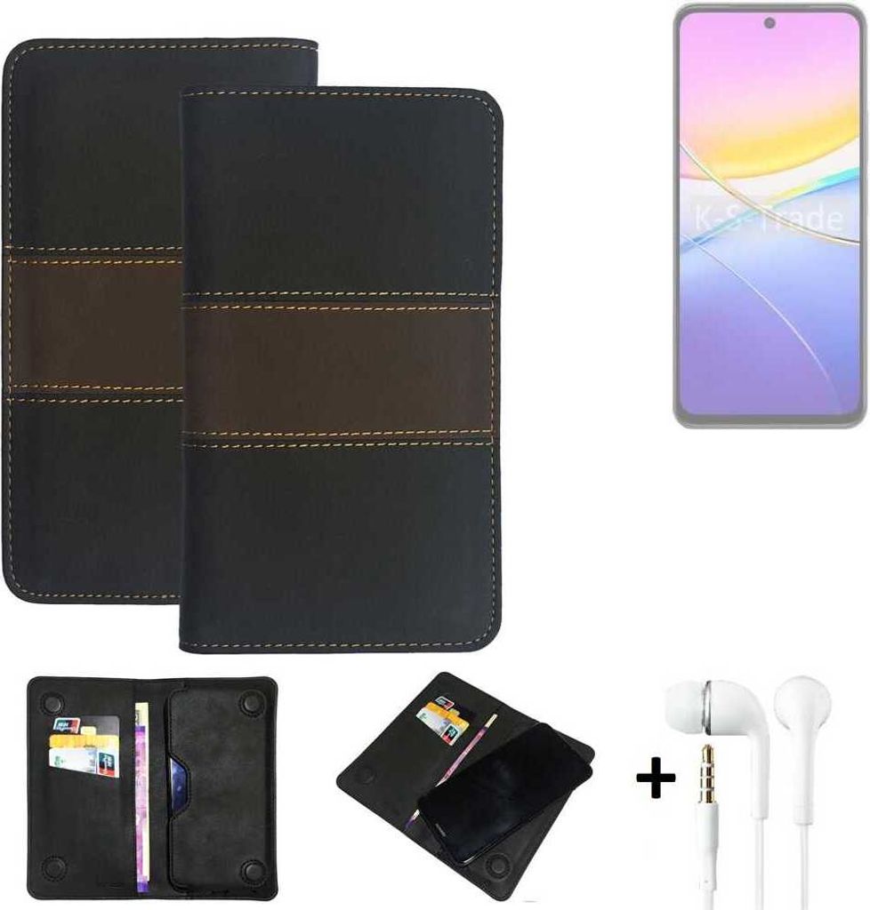 K-S-Trade Handyhülle + Kopfhörer kompatibel mit Vivo Y37 5G Schutzhülle Walletcase Bookstyle Tasche Schutz Case Hülle Wallet Cover Kunstleder