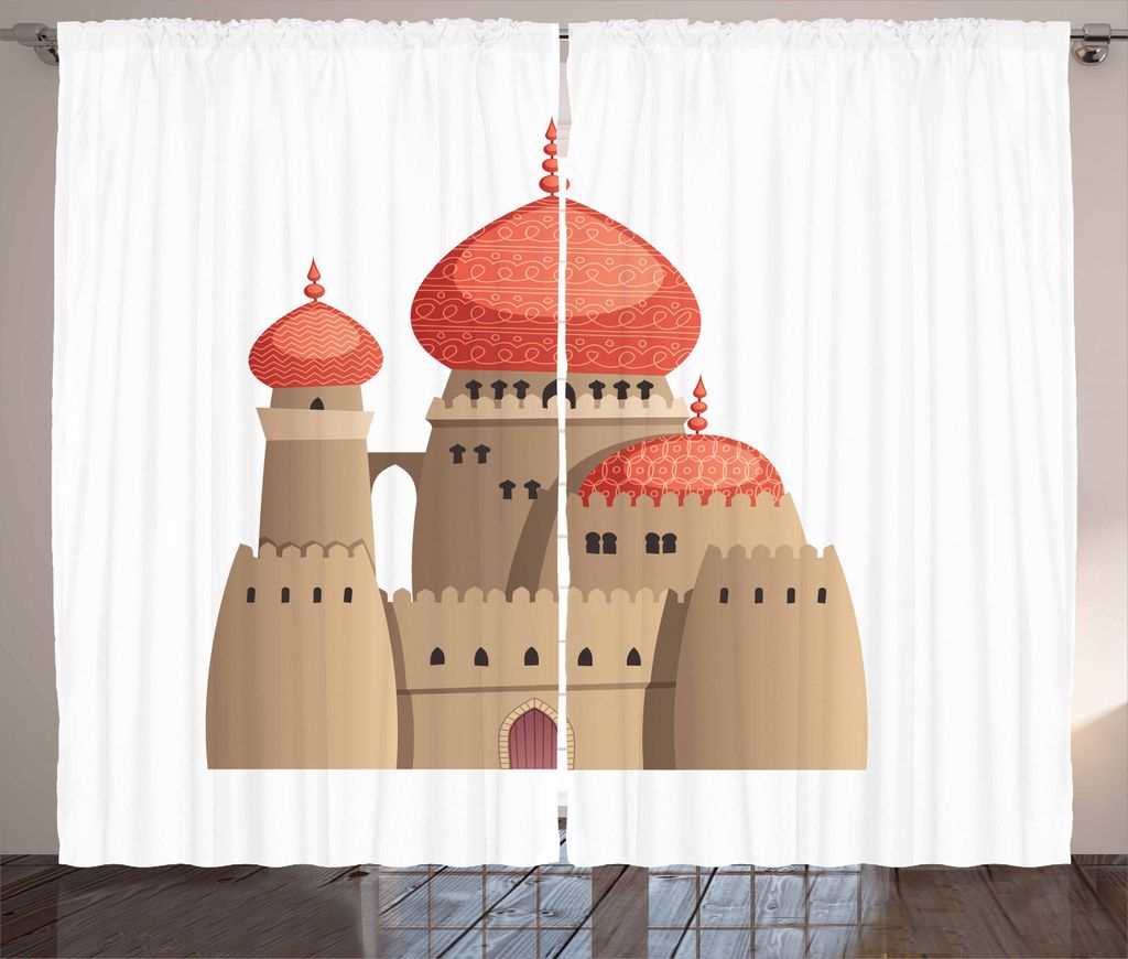 ABAKUHAUS Stammes Rustikaler Gardine, Fantasie-Schloss-Karikatur, Schlafzimmer Kräuselband Vorhang mit Schlaufen und Haken, 280 x 245 cm, Mehrfarbig