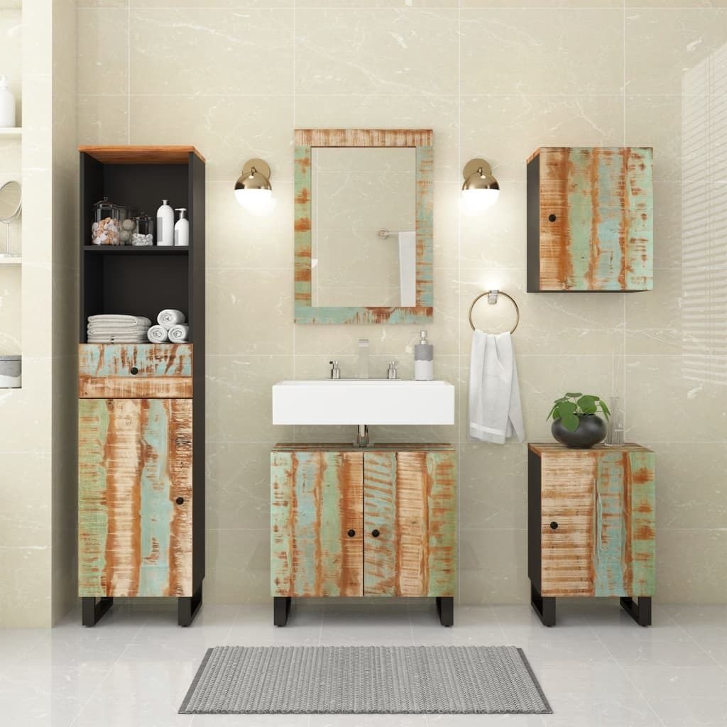 Eleganten-Stil 5-tlg. Badmöbel-Set Massives Altholz - Badezimmerschränke Hommie2163450 5parcel