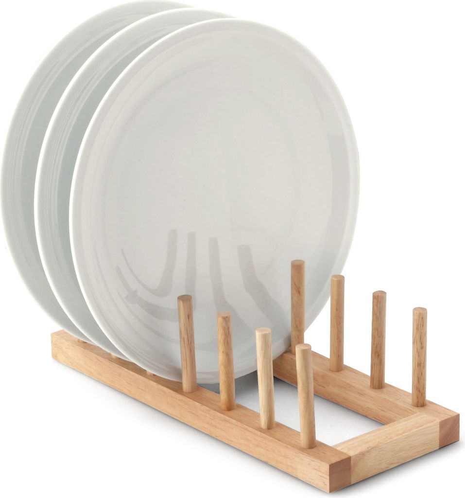 CONTINENTA Tellerständer für 6 Teller, Gummibaum 30x12x9 cm 3021 4017167302102 Vorteilset – 2 Stück – inkl. 4 Edelstahl-Trinkhalme