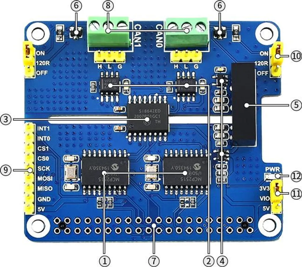 Carte d'extension CAN-Bus isolée 2 ports - Accessoire Raspberry Pi Pro - 12