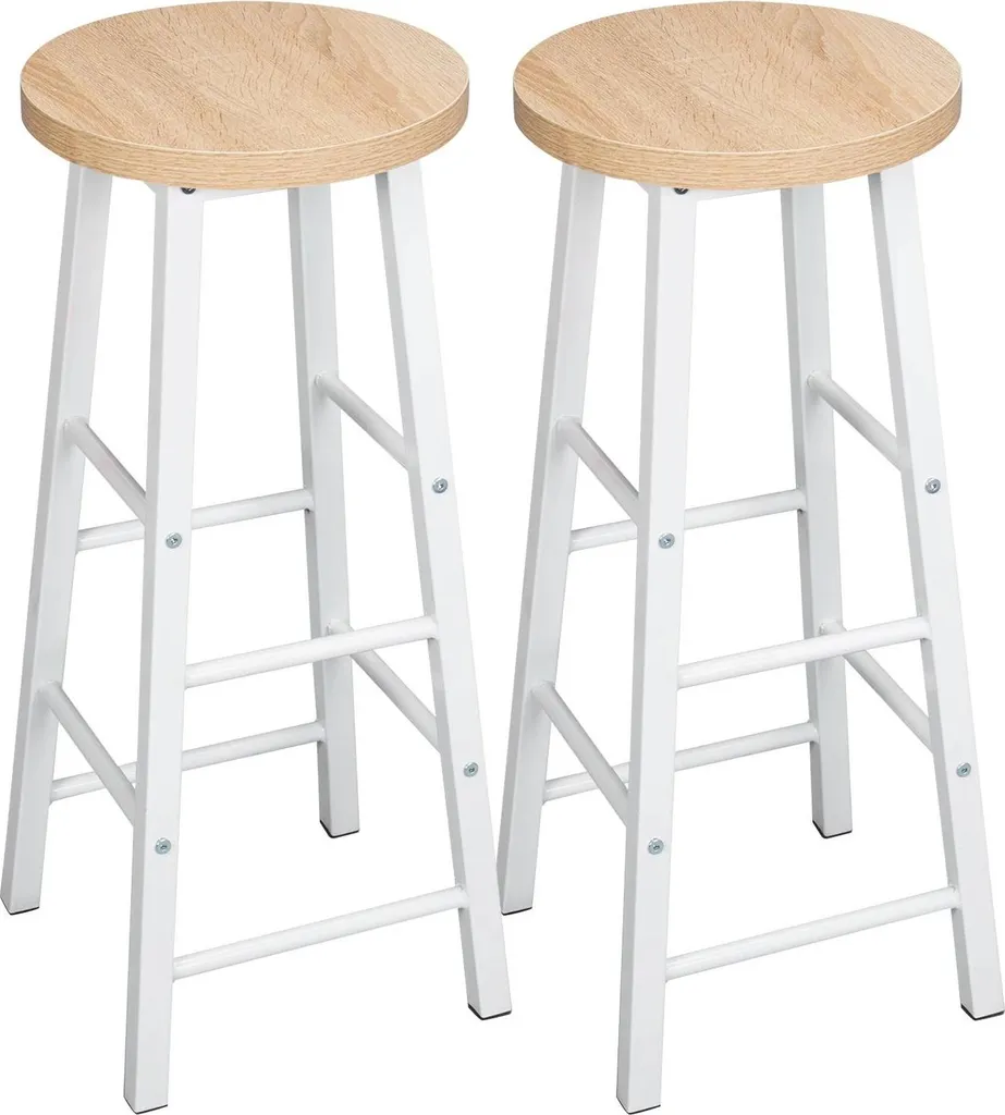 Set 2 Sgabelli Bar 71cm Rovere Chiaro e Acciaio Inox - Design Robusto