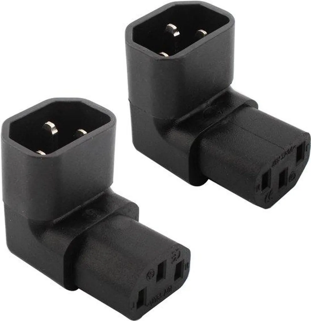Adaptateur Secteur 250V 10A Angle 90 Degrés - Prise Mâle Femelle Noire