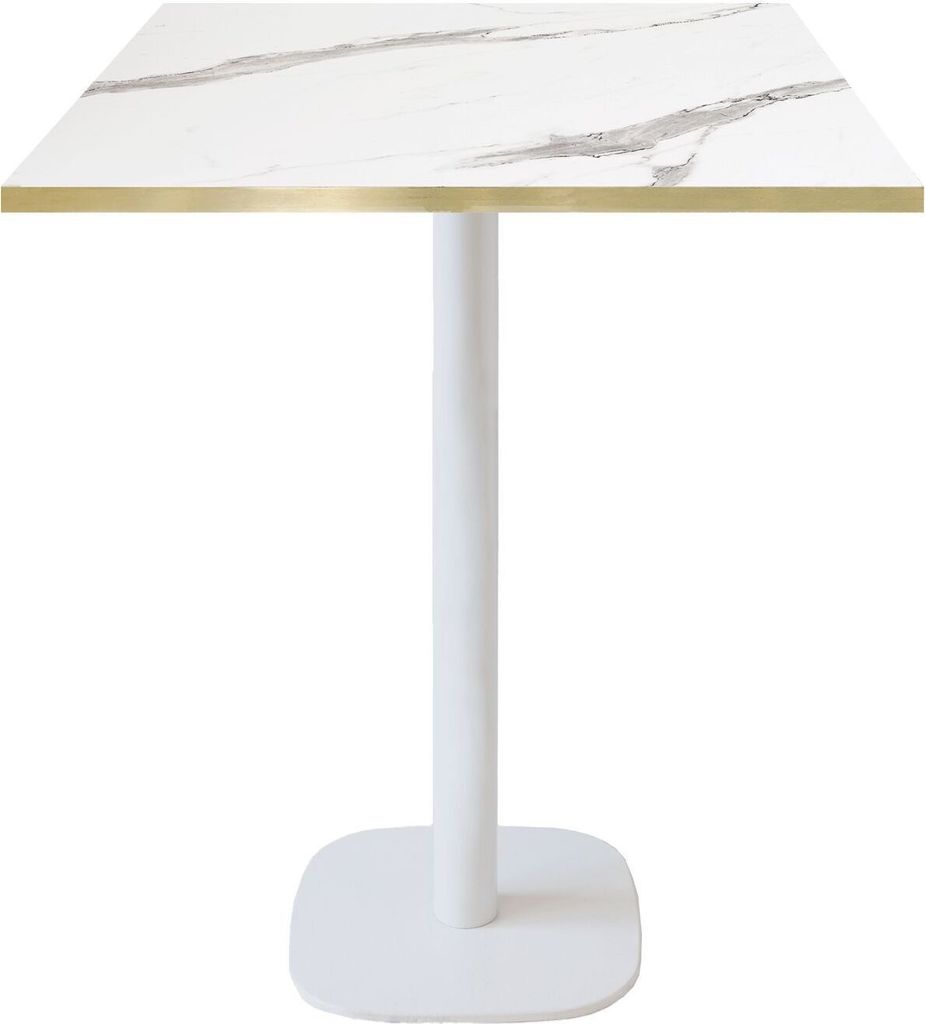Bartisch 70 x 70 cm – Runde Modellbank aus weißem Marmor mit Messingkanten