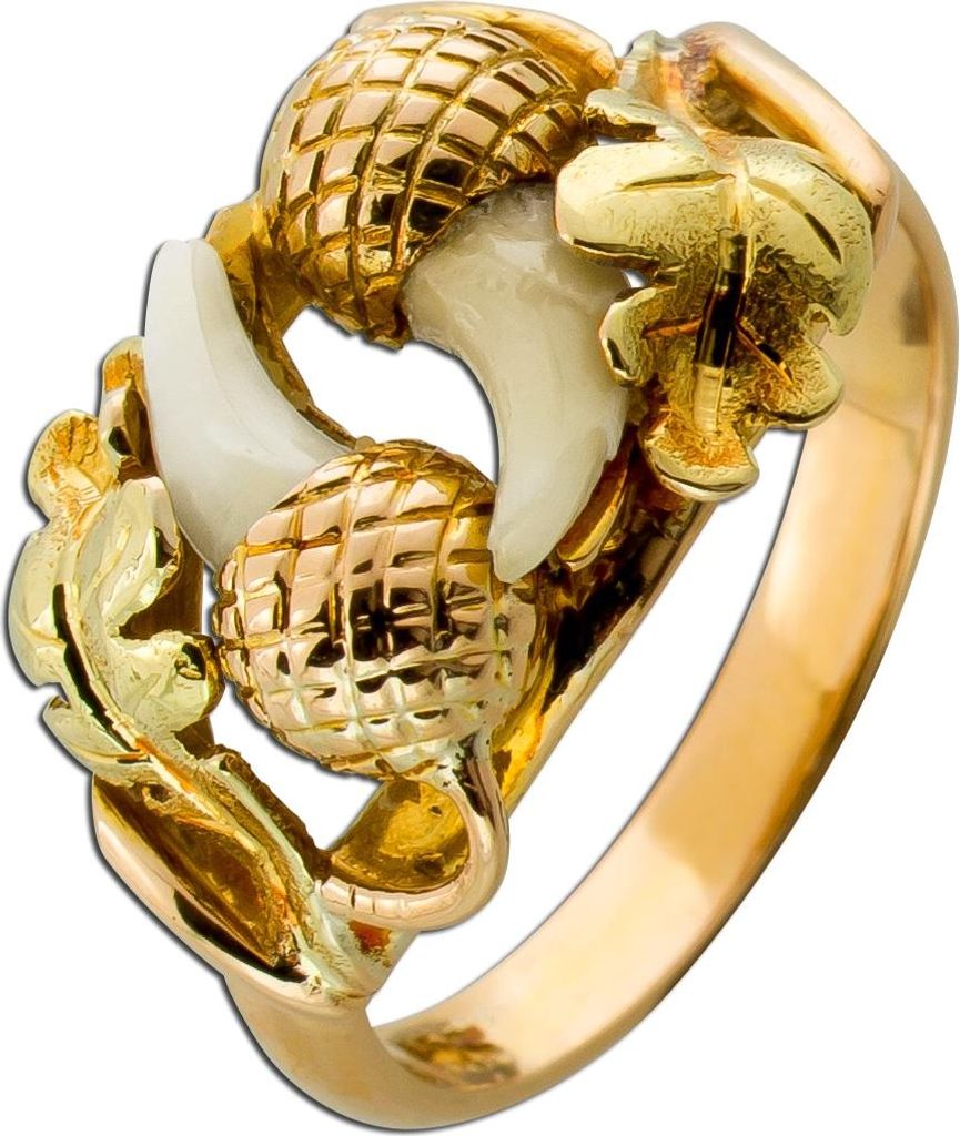 Grandelring Gold 585 Rotwild Eckzähne Rosegold Antikschmuck 1970 18