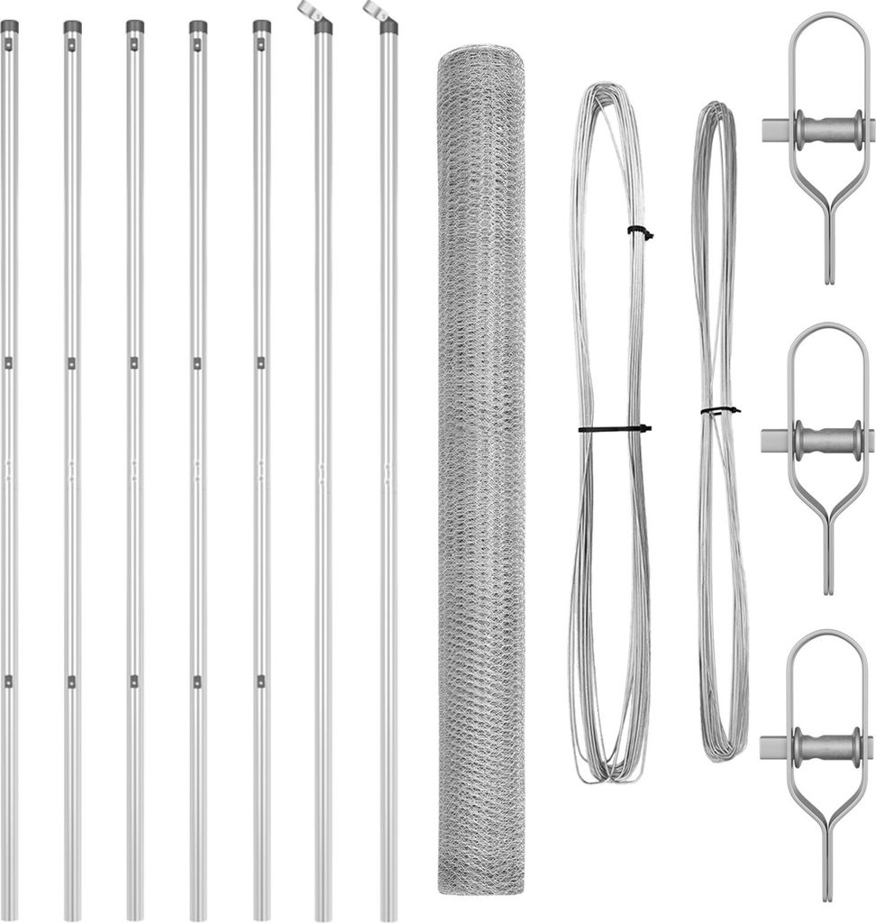 Sechseckzaun 1,6x10 m Verzinkter Stahl, Zaunpfosten 7 Stk Ø32 mm 210 cm Verzinkter Stahl, Zaunzubehör DesignMöbel Neu