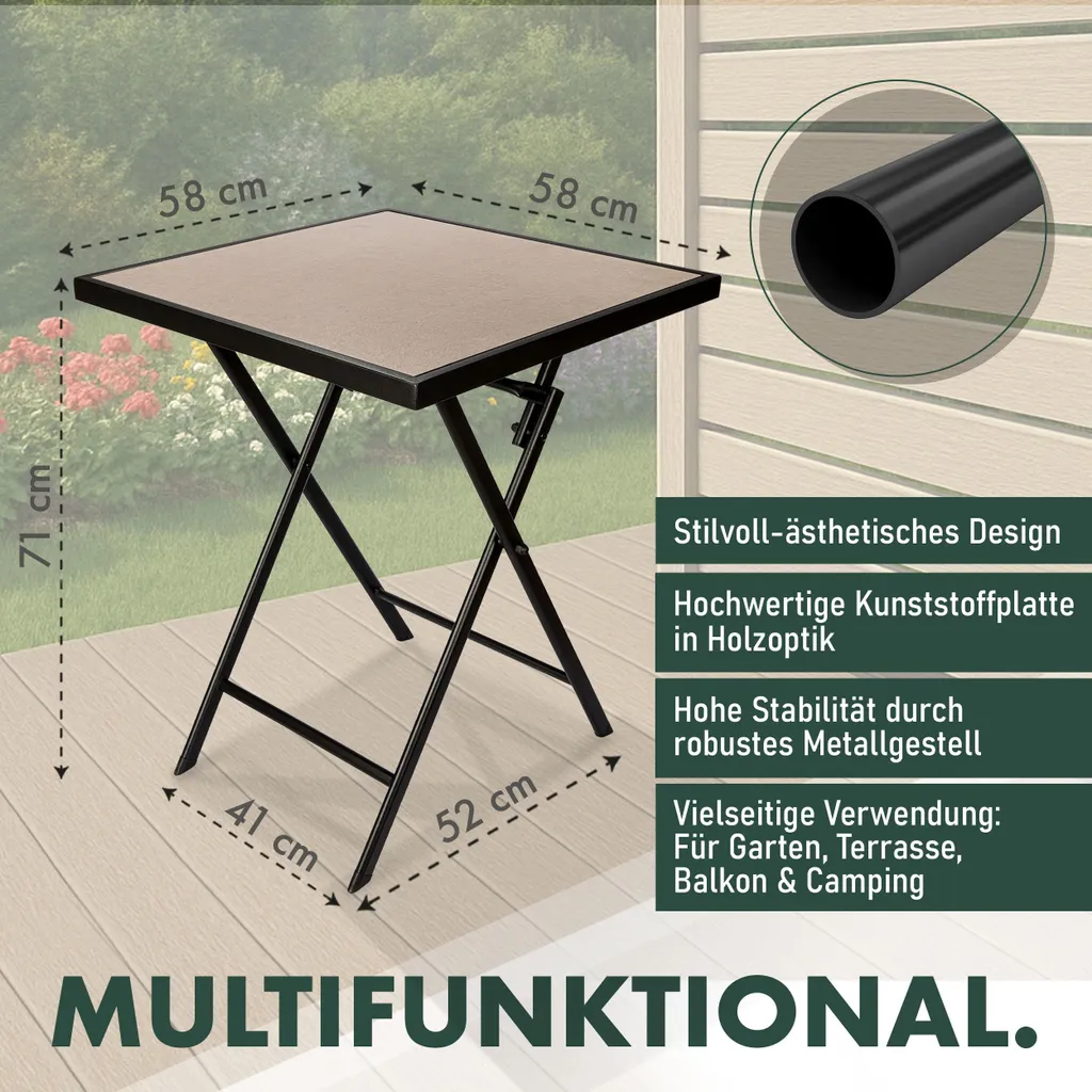 Table de jardin résistante aux intempéries 58x58 cm Bergamo métal beige - 5