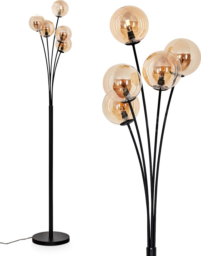 Lerici dimmbare Stehlampe aus Metall/Glas in Schwarz/Bernsteinfarben