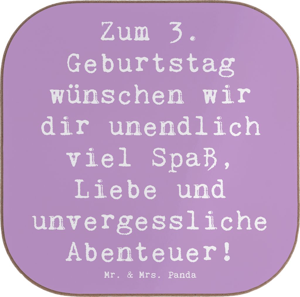Mr. & Mrs. Panda Untersetzer für Gläser Spruch 3. Geburtstag - Lavendeltraum - Geschenk, dritter, gläseruntersetzer, individuelle Geschenke, eck...