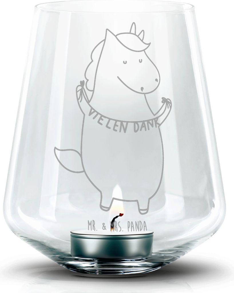 Mr. & Mrs. Panda Laterne Einhorn Dankeschön - Transparent - Geschenk, Danksagung, Unicorn, Teelichthalter, Einhörner, Vielen Dank, Danke, Windlic...