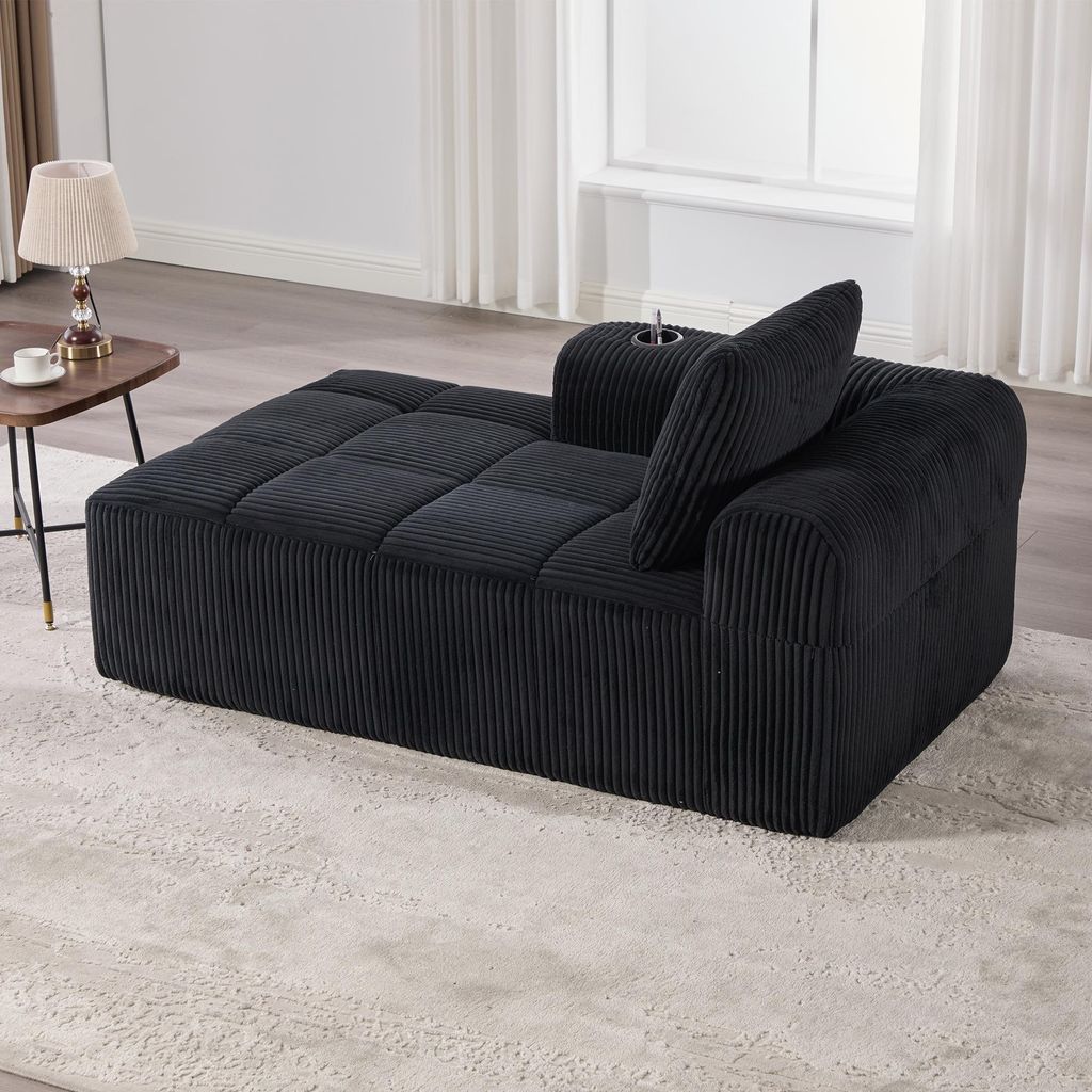 Gemütlicher Cord-Liegesessel, Sofa - Ohne Montage, weiches Sofa mit Rückenkissen, seitliche Aufbewahrungstasche für Fernbedienung und Handy, int...