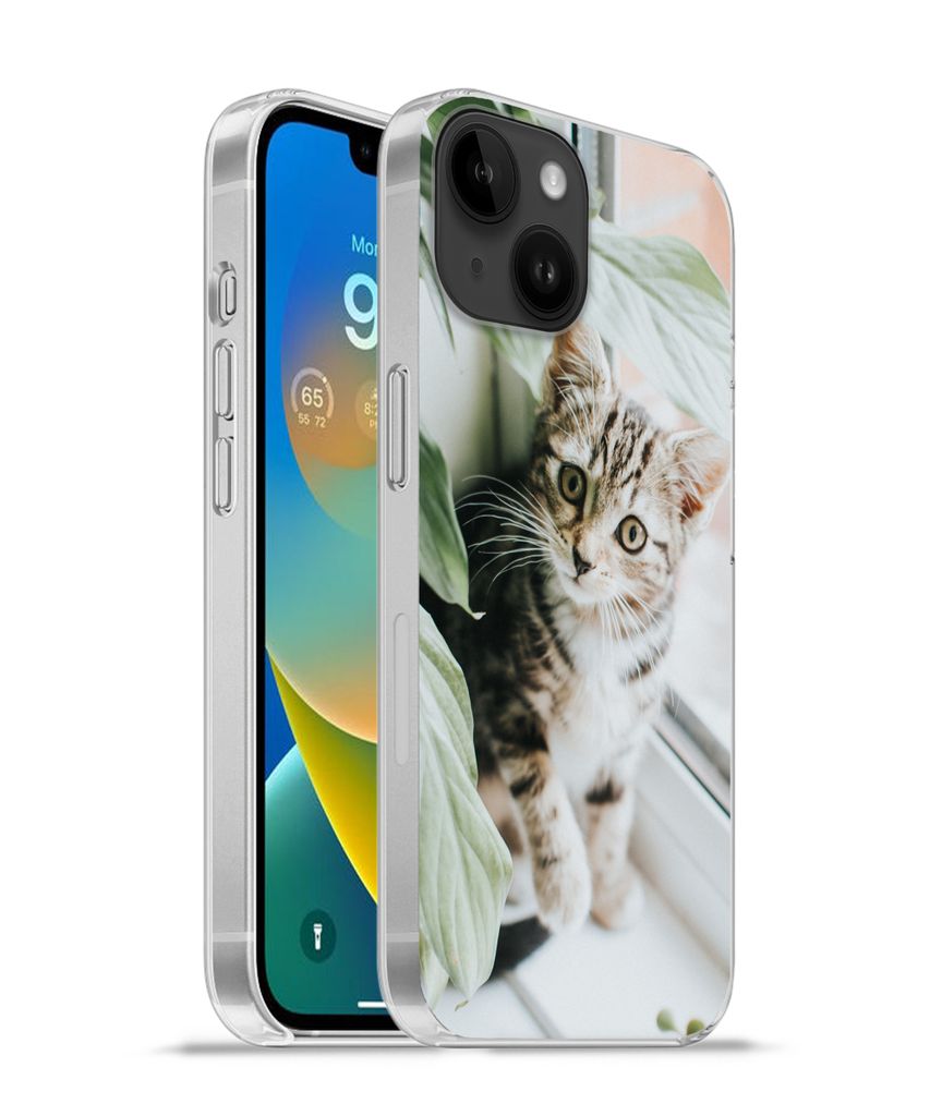 MuchoWow Handyhülle Schutzhülle Hülle für Apple iPhone 14 - Softcase Katze - Kätzchen - Pflanzen Silikon Softcase Handy Hülle - Mobiltelefo...