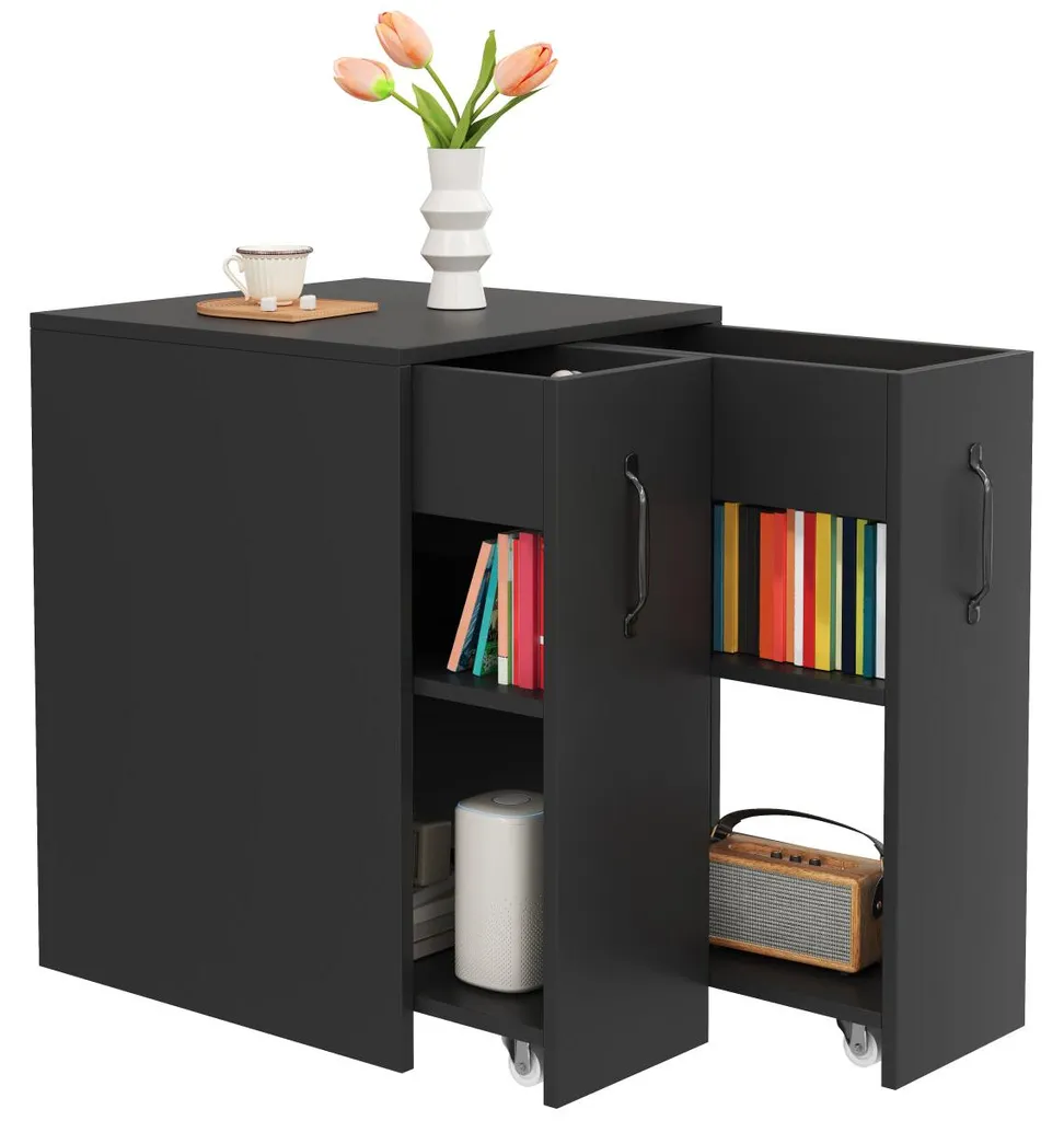 Petit buffet de bureau réversible à roulettes et rangement modulable - 4