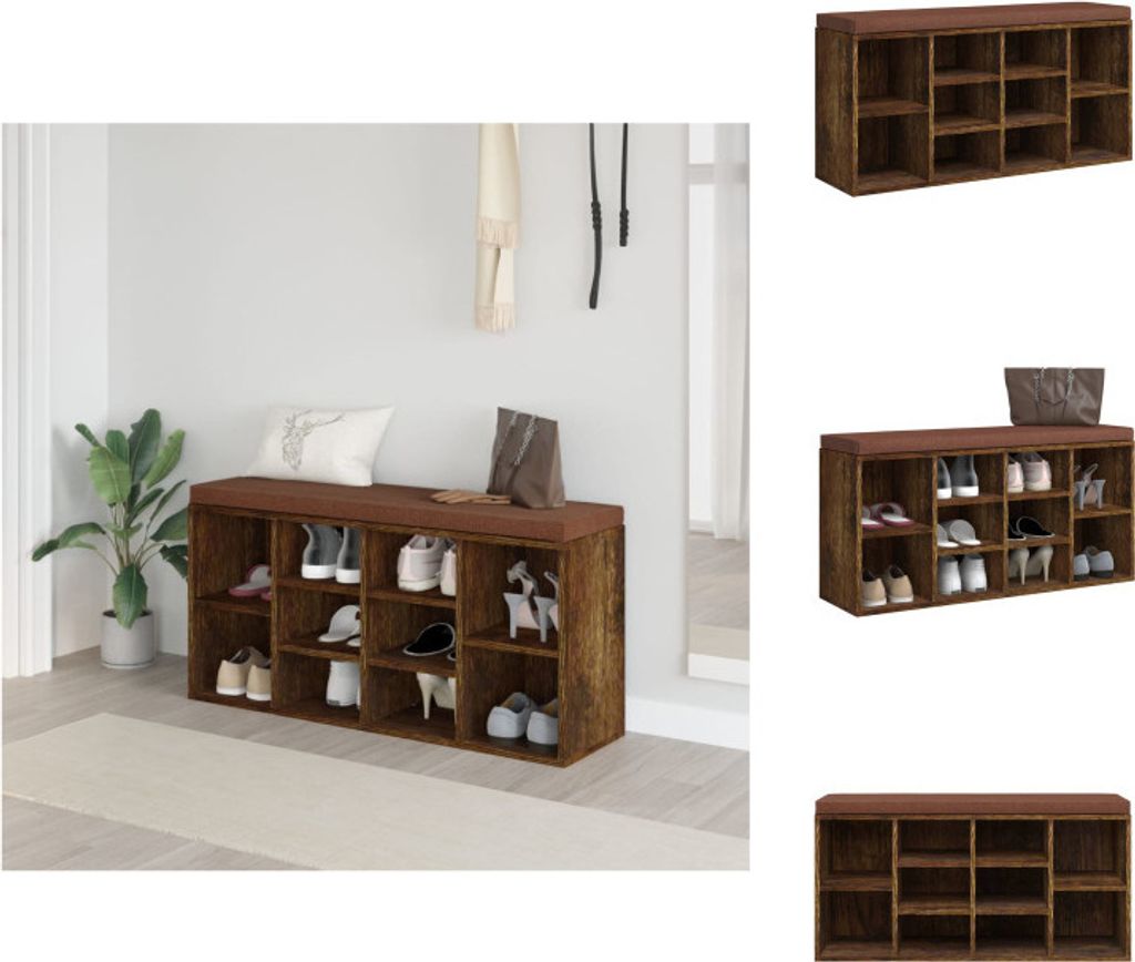 vidaXL Schuhbank Räuchereiche 103x30x48 cm Holzwerkstoff - Truhen- & Flurbänke