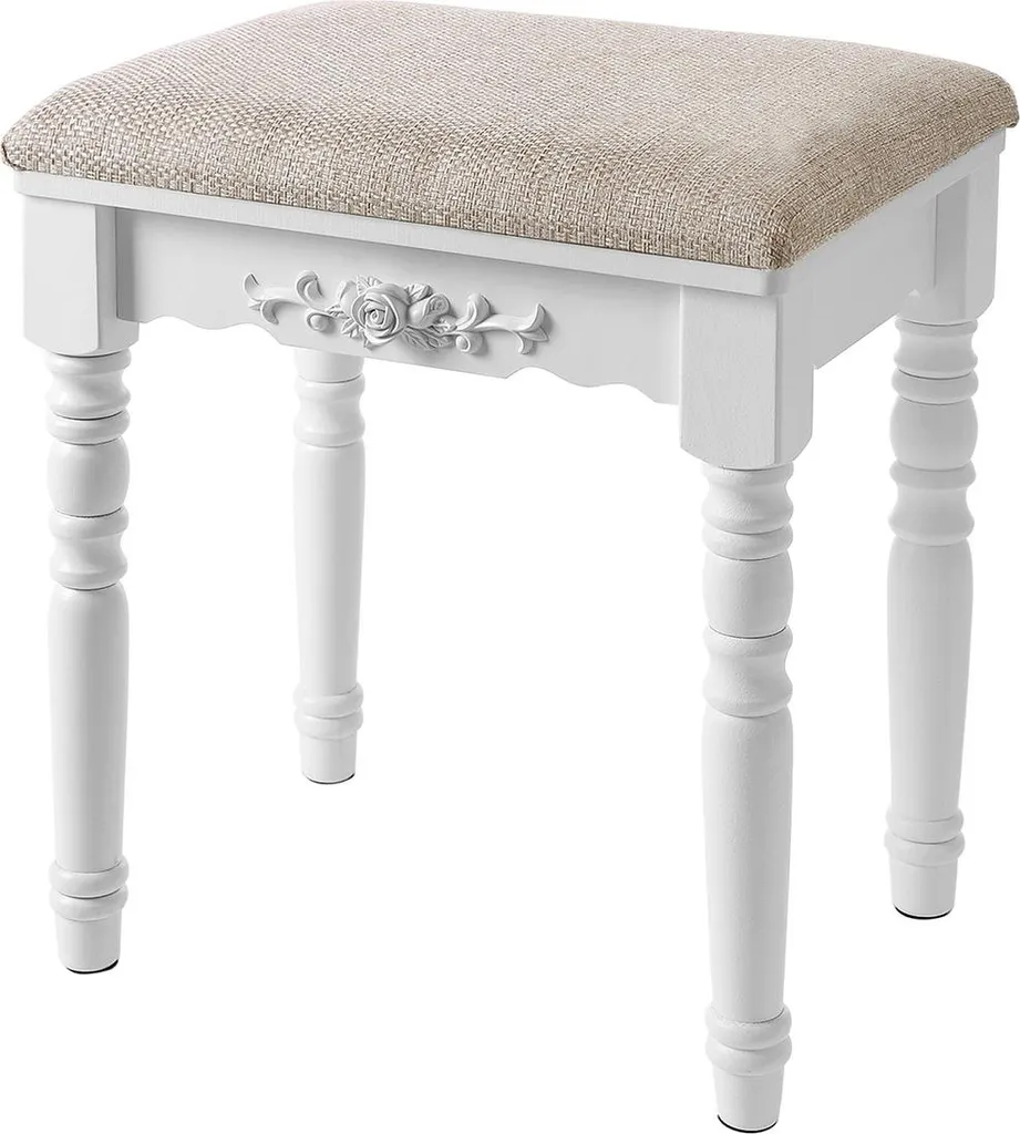 Tabouret de coiffeuse chic en métal doré et assise en tissu bouclé blanc